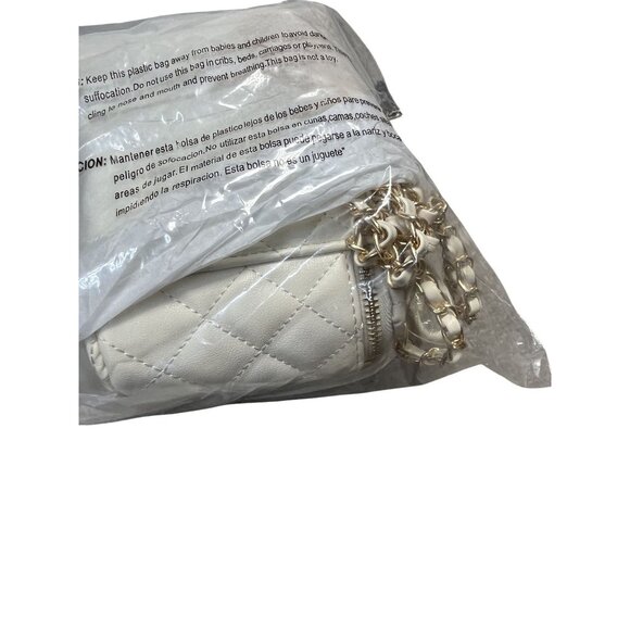 Valentino Orlandi Quilted Vegan Leather Vanity Crossbody Bag Bone White Gold NWT - Picture 7 of 8